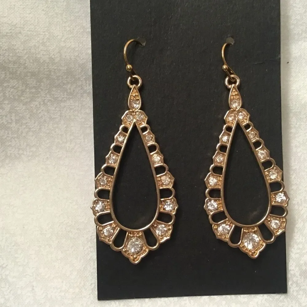 Goldtone and Clear Crystal Teardrop Earrings